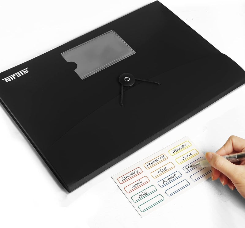RIEJIN Accordian File Organizer 7 Pocket Expanding File Folder with Labels, Plastic Expandable File Folder for Documents Letter Size A4 Papers - Black - Image 4